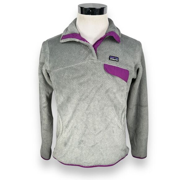 Patagonia Re-Tool Snap-T Fleece Jacket Women’s Medium Gray Pink Purple Pullover - Picture 1 of 10